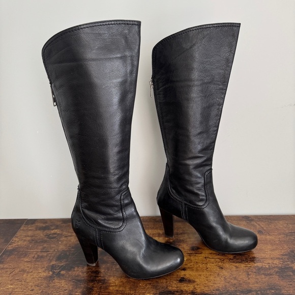 Frye Miranda Back Zip Tall Knee High Heeled Leather Boots Black 7.5 - Picture 1 of 8